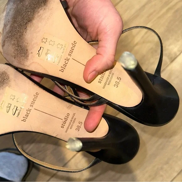 Black Suede Studio “Cindy” Black Strappy Heels - Picture 5 of 9